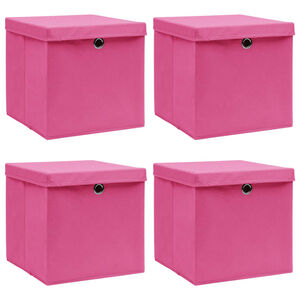 vidaXL Kutije za pohranu s poklopcima 4 kom roze 32x32x32 cm tkanina