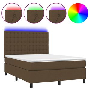 vidaXL Krevet box spring s madracem LED tamnosmeđi 140x190 cm tkanina