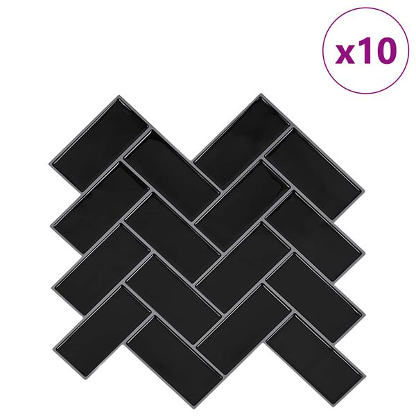 vidaXL Pločica riblja kost 10 pcs Crna 30 x 30 cm Poliuretan i PET