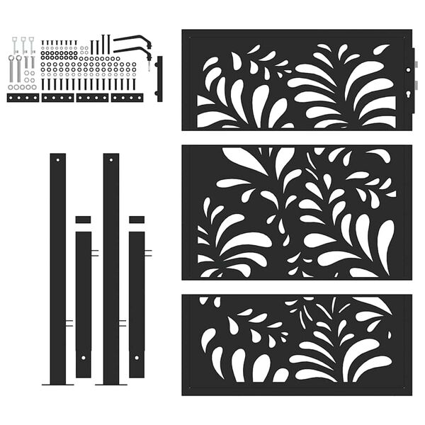 vidaXL Vrtna vrata crna 100x125 cm čelična valovita dizajna