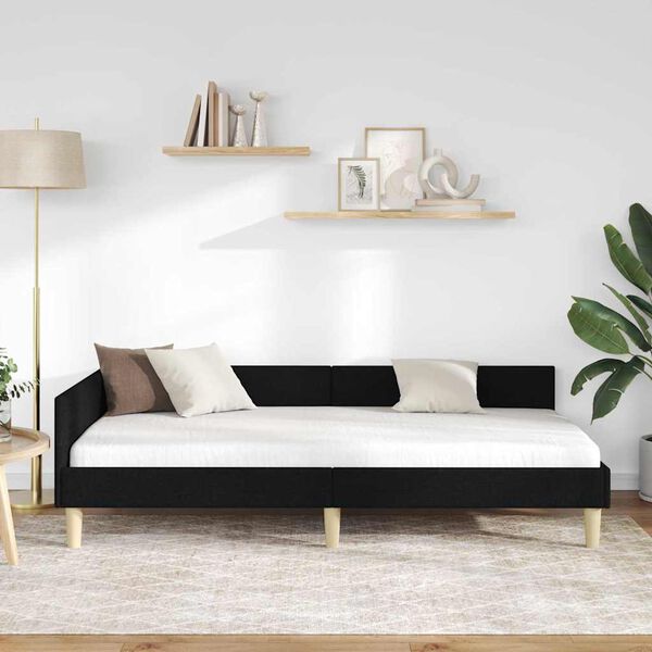 vidaXL Kutni okvir kreveta s uzglavljem Crna 100 x 200 cm tkanina