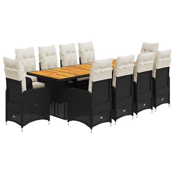 vidaXL 11-dijelni vrtni bistro set od poliratana s jastucima crni