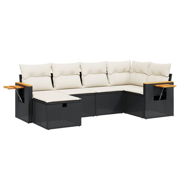 vidaXL 6-dijelni set vrtnih sofa s jastucima crni od poliratana