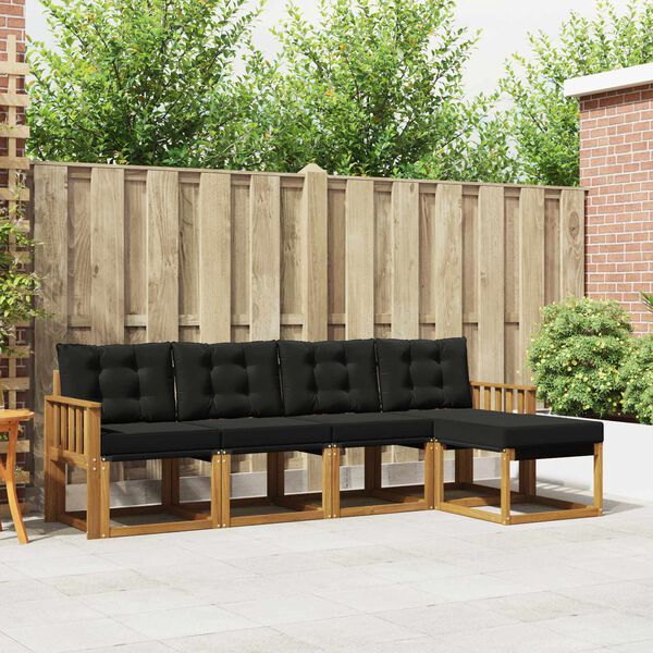vidaXL Set vanjskih sofa s jastukom 5 pcs Prirodna i crna