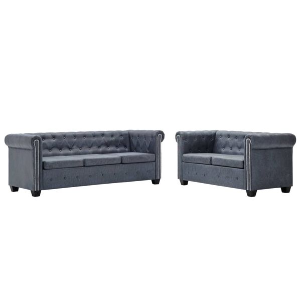 vidaXL Set sofa Chesterfield od umjetne bru&scaron;ene kože sivi