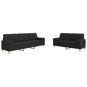 vidaXL 2-dijelni set sofa s ukrasnim jastucima crni od tkanine