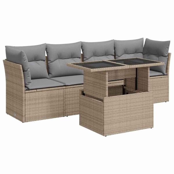 vidaXL 5-dijelni vrtni set sofa s jastucima bež od poliratana