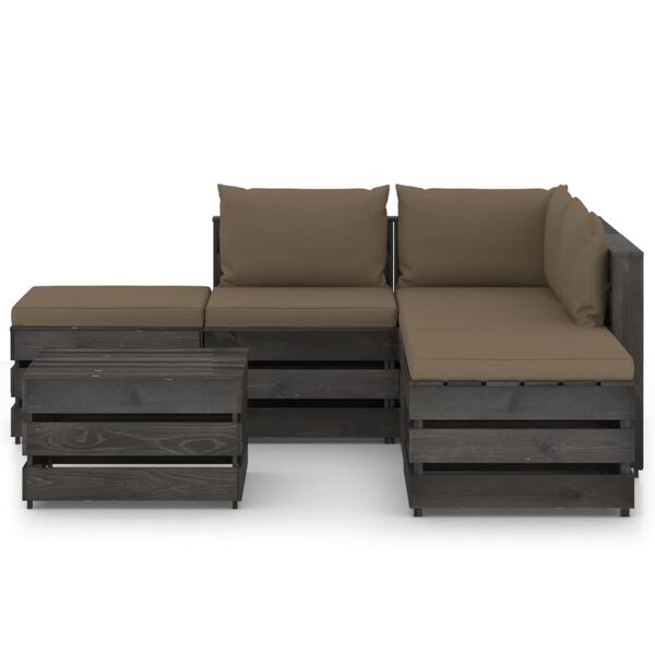 vidaXL 6-dijelna vrtna garnitura s jastucima sivo impregnirano drvo