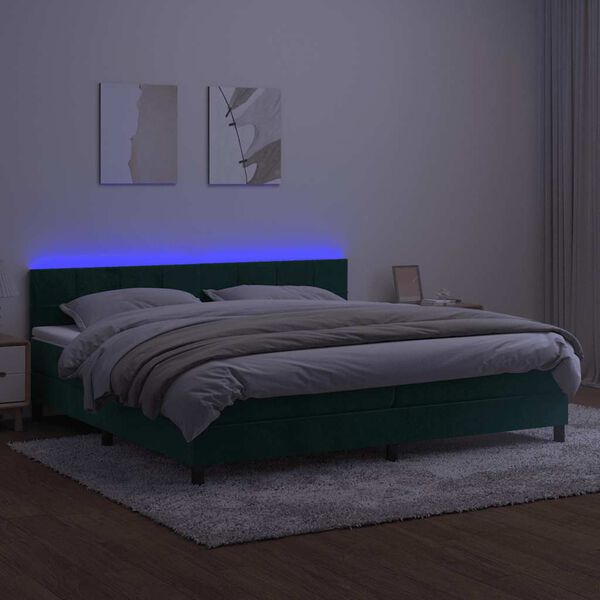 vidaXL Krevet box spring s madracem LED tamnozeleni 200x200 cm bar&scaron;un