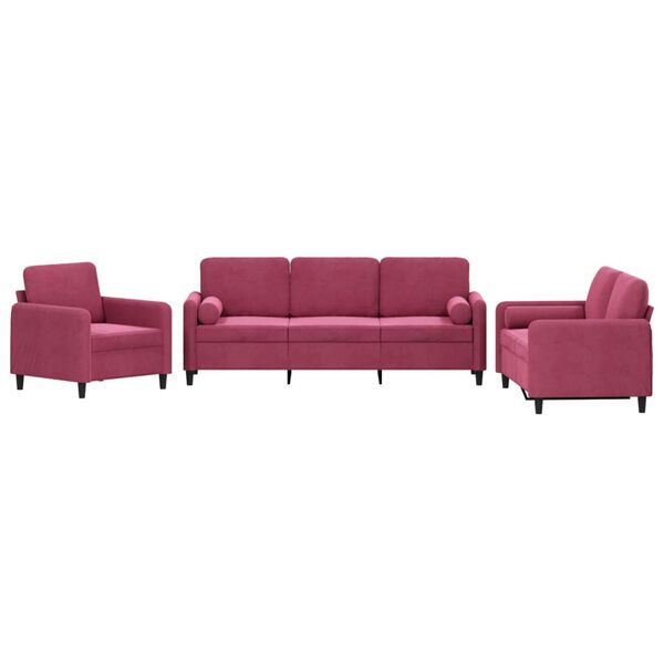 vidaXL 3-dijelni set sofa s jastucima crvena boja vina bar&scaron;unasti