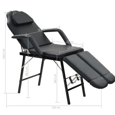 vidaXL Prenosiva kozmetička stolica od umjetne kože 185 x 78 x 76 cm crna