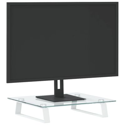 vidaXL Stalak za monitor bijeli 40x35x8 cm kaljeno staklo i metal