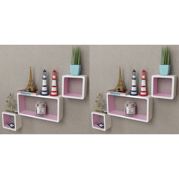 vidaXL Zidne kockaste police 6 kom bijelo-ružičaste