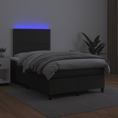 vidaXL Krevet box spring s madracem LED crni 120 x 190 cm umjetna koža