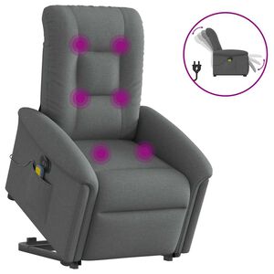 vidaXL Električni masažni naslonjač na podizanje od tkanine tamnosivi