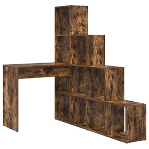 vidaXL Kutni stol s policom Dimljeni hrast 101,5 x 149,5 x 149,5 cm