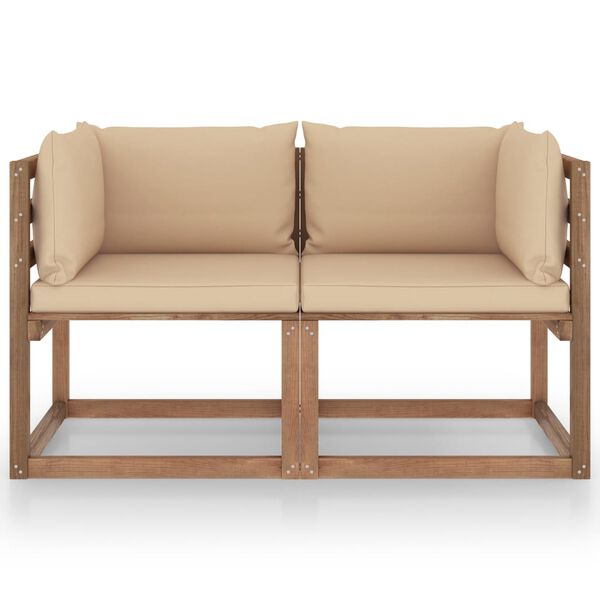 vidaXL Vrtni dvosjed od paleta od borovine s bež jastucima