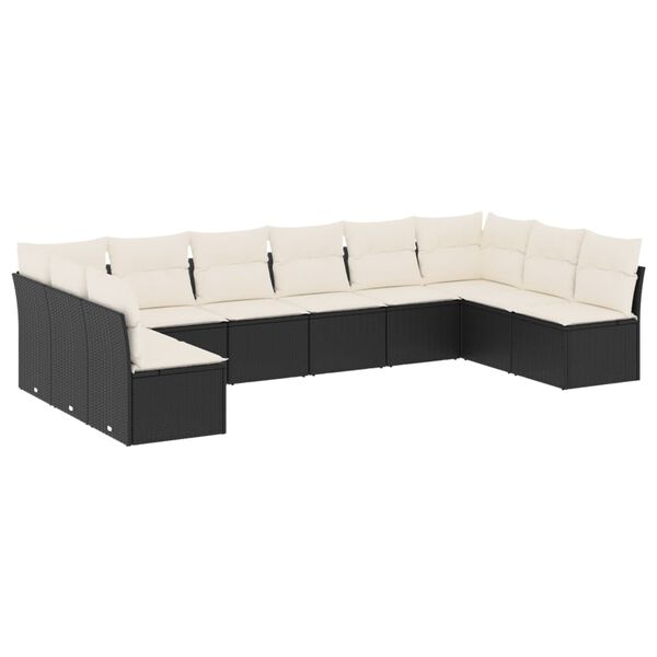 vidaXL 10-dijelni set vrtnih sofa s jastucima crni od poliratana
