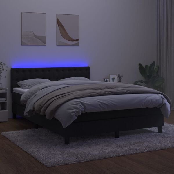 vidaXL Krevet box spring s madracem LED crni 140x190 cm bar&scaron;un