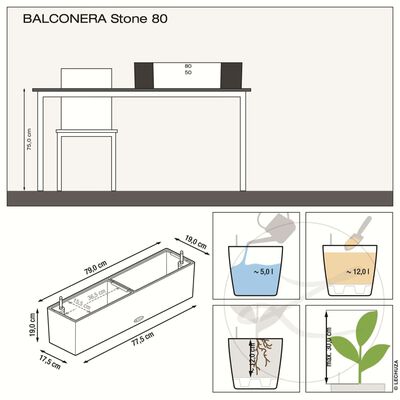 LECHUZA posuda za sadnju BALCONERA Stone 80 ALL-IN-ONE siva