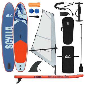 vidaXL Naduvivi SUP s jedrom SCYLLA 330 x 76 x 15 cm Plava za