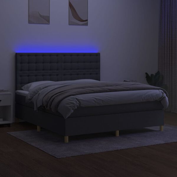 vidaXL Krevet box spring s madracem LED tamnosivi 160x200 cm tkanina