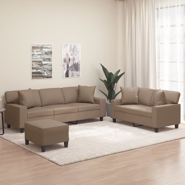 vidaXL 3-dijelni set sofa s jastucima Boja cappuccina od umjetne kože