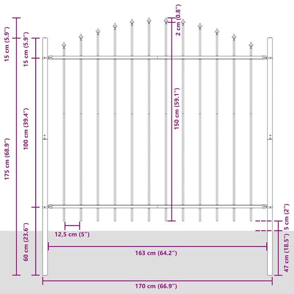 vidaXL Vrtna ograda Woerden s vrhom koplja čelik 170x150 cm crna