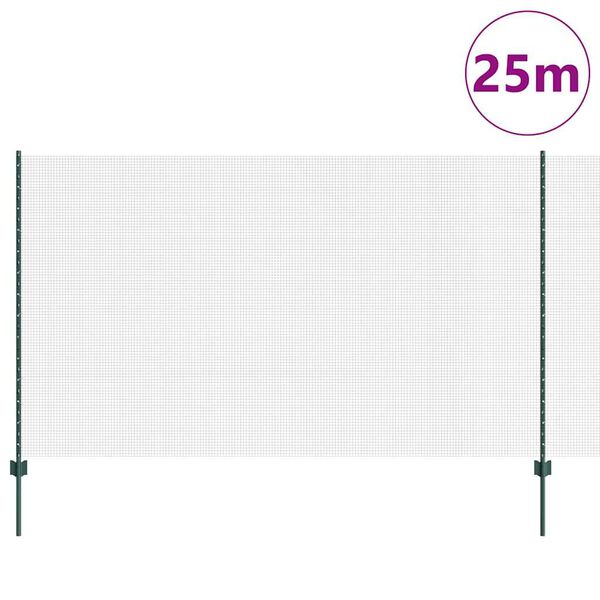 vidaXL Ograda s postovima Zelena 1,4 x 25 m Čelik i PVC