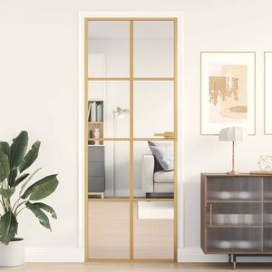 vidaXL Sobna vrata tanka zlatna 76x201,5 cm kaljeno staklo i aluminij