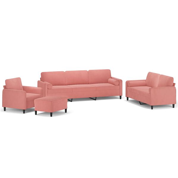 vidaXL 4-dijelni set sofa s jastucima ružičasti bar&scaron;unasti