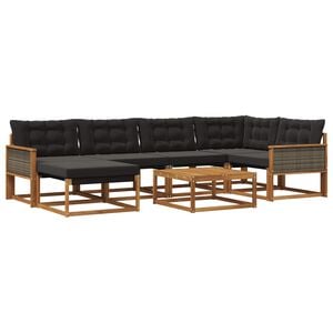 vidaXL Set vanjskih sofa 7 pcs Prirodna i crna Čvrsto drvo akacije
