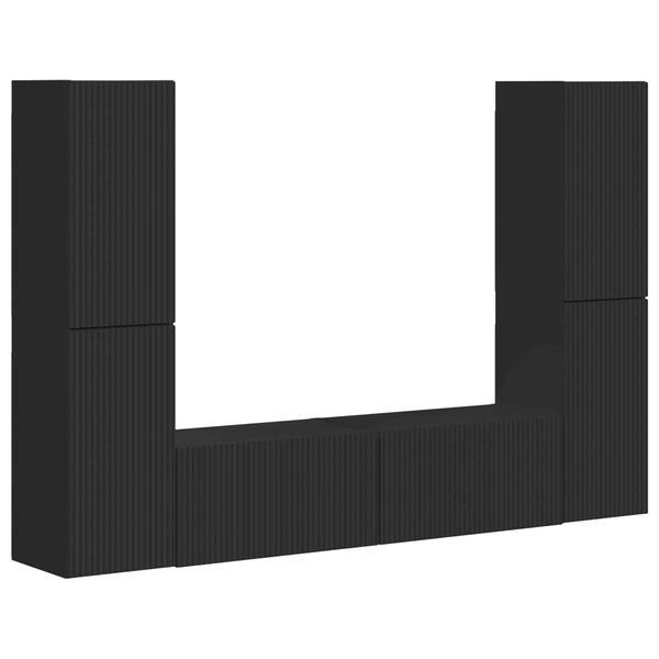 vidaXL Set TV komoda 6 pcs Crna Konstruirano drvo