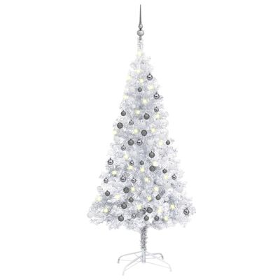 vidaXL Umjetno osvijetljeno božićno drvce i kuglice srebrno 120 cm PET