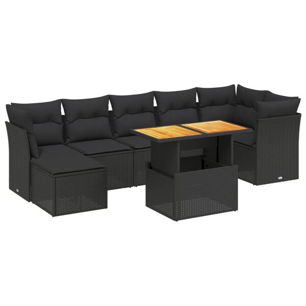 vidaXL 8-dijelni set vrtnih sofa od poliratana s jastucima crni