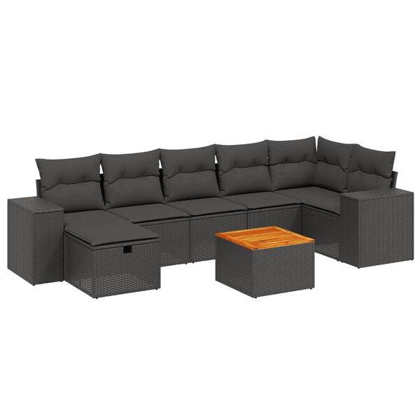 vidaXL 8-dijelni set vrtnih sofa od poliratana s jastucima crni