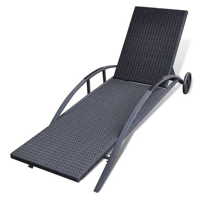 vidaXL Ležaljka za sunčanje s jastukom i kotačima poliratan crna