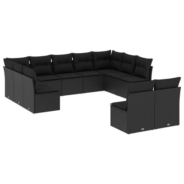 vidaXL 11-dijelni set vrtnih sofa od poliratana s jastucima crni