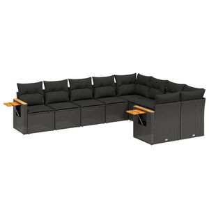 vidaXL 9-dijelni set vrtnih sofa s jastucima crni od poliratana