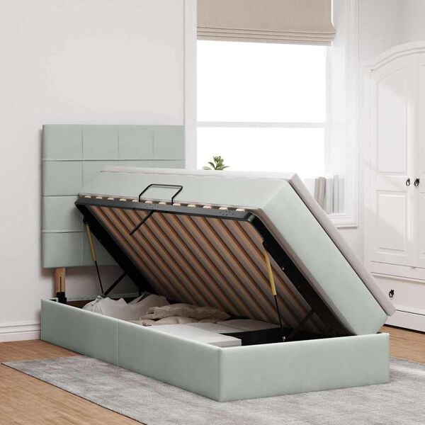 vidaXL Krevet s madracem i skladi&scaron;tem Svijetlo siva 90 x 190 cm Bar&scaron;un