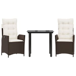 vidaXL 3-dijelni vrtni blagovaonski set s jastucima poliratan smeđi