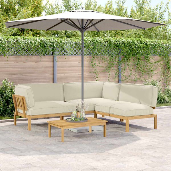 vidaXL Set sofe s jastukom Jednobojno 4 pcs Krema Čvrsto drvo akacije