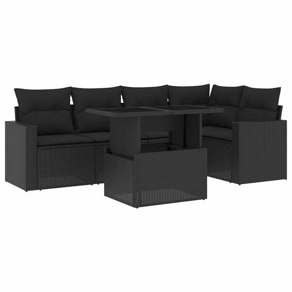 vidaXL 6-dijelni set vrtnih sofa s jastucima crni od poliratana