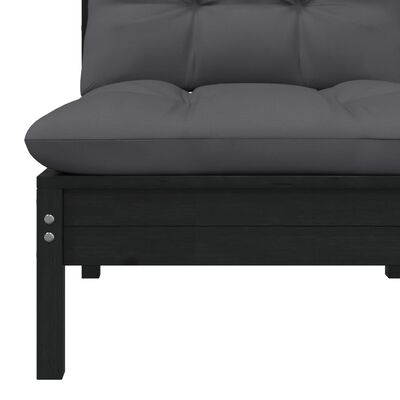 vidaXL Srednja vrtna sofa s jastucima crna od masivne borovine