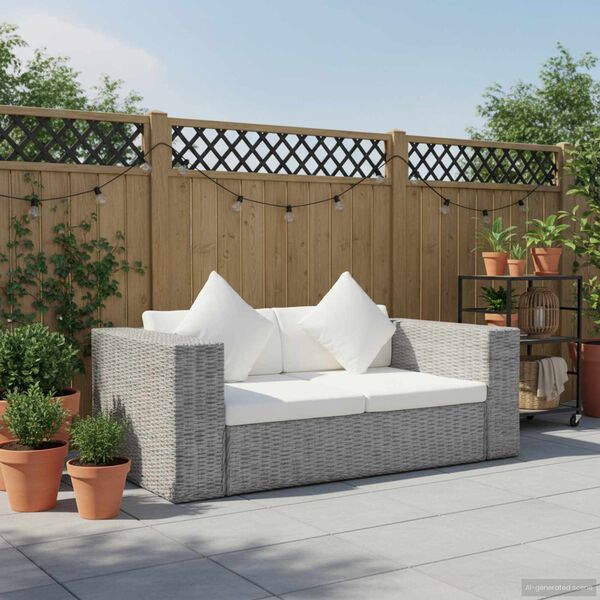 vidaXL Dvosjed od prirodnog ratana s jastucima sivi