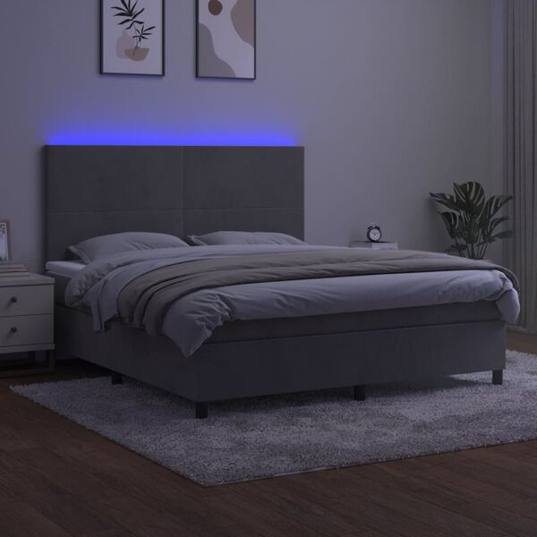 vidaXL Krevet box spring s madracem LED svjetlosivi 180x200 cm bar&scaron;un