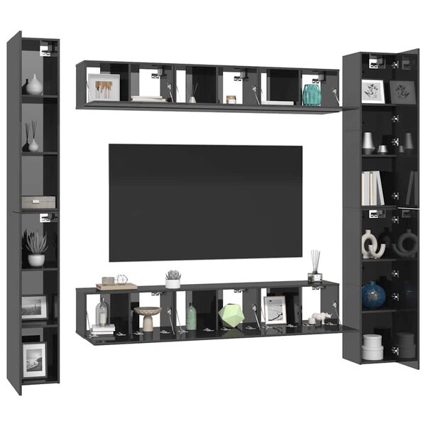 vidaXL 6-dijelni set TV ormarića visoki sjaj sivi konstruirano drvo