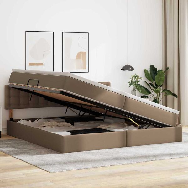 vidaXL Krevet s madracem i skladi&scaron;tem Kapućino 200 x 200 cm Lažna koža