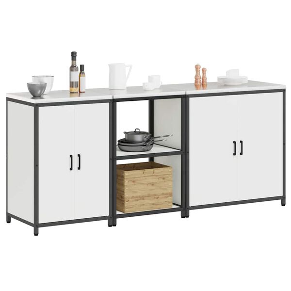 vidaXL Kuhinjski set za pohranu s policom 3 pcs Bijelo Čelična vrata