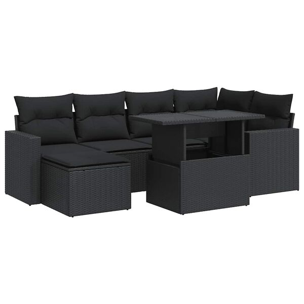 vidaXL 7-dijelni set vrtnih sofa od poliratana s jastucima crni